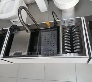 Automated Kitchen Sink With Plate Rack and Basket