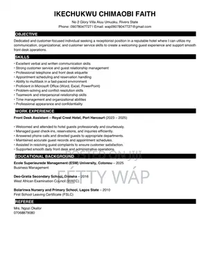 Front Desk Officer Or Hotel Receptionist