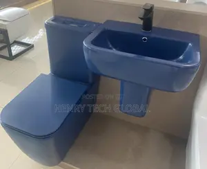 Wc Set With Suspended Basin and Pedestal (Blue Color)