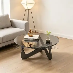 Modern Glass Top Centre Table With Wooden Leg