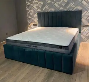 Modern Teal Velvet Platform Bed With Vertical Tufting