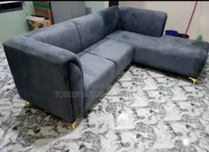 Modern Charcoal Grey L-Shaped Sectional Sofa With Gold Legs