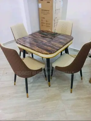 Modern 4-Seater Faux Marble Dining Set With Gold Accents