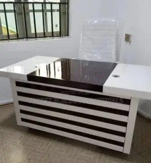 Modern White Brown High-gloss Executive Desk