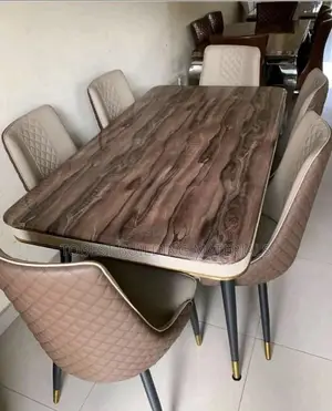 Luxury 6-seater High-gloss Wood Dining Set With Gold Accents