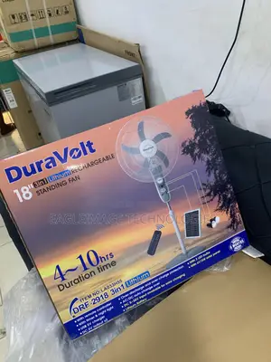 Duravolt DRF-2918 Rechargeable Fan With Solar Panel and Dual Led Bulbs