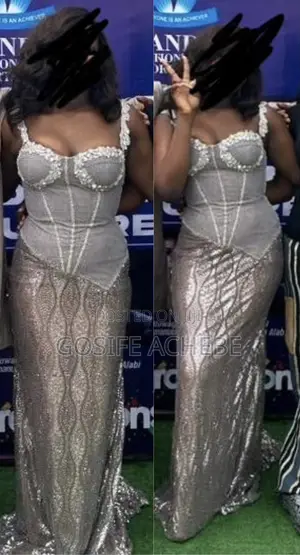 Asoebi/Prom Style Hand-Beaded Long Lace Gown With a Fishtail