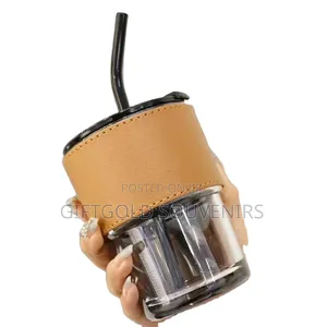 Leather Cover Coffee Cup With Straw