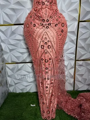 Luxury Peach Pink Beaded Mermaid Dress