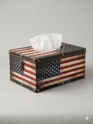 Retro Us Flag Faux Leather Tissue Hoder Box, Tissue Dispenser