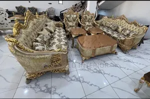 Elegant Turkey Gold Chair With Center Table and Tow Side Stool