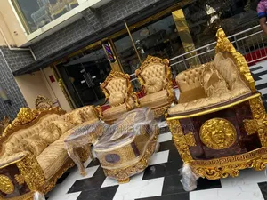 Classic Gold Turkey Chair With Center Table and Tow Side Stool
