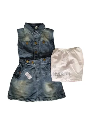 Denim Sleeveless Dress Set Light-Wash Denim Pinafore and a White