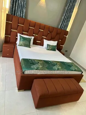 Well Crafted High Quality Bed Frame With Side Drawers and Ottoman