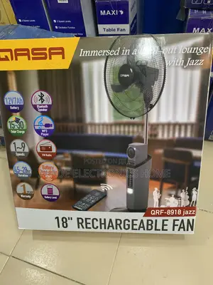 Qasa Rechargeable Fan 18”. 45hrs Battery Life. 5yrs Warranty