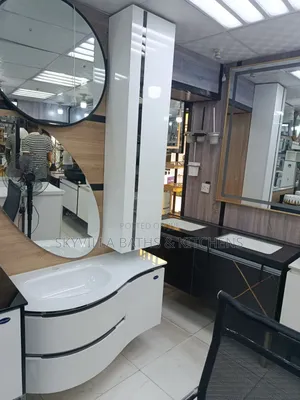 High-gloss White Asymmetric Bathroom Vanity Set –