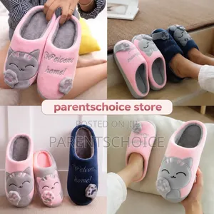 Cute Cat Animal Plush Slip on Winter Warm Bedroom Shoes Non Slipper