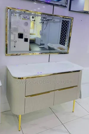 Executive White Double Bowl Cabinet Basin With Led Mirror
