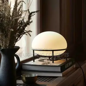 Elegant White Frosted Glass Half Sphere Table Lamp Metal Cozy Stand