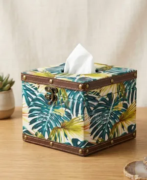 Vintage Tropical Palm Leaf Pu Leather Tissue Box Holder
