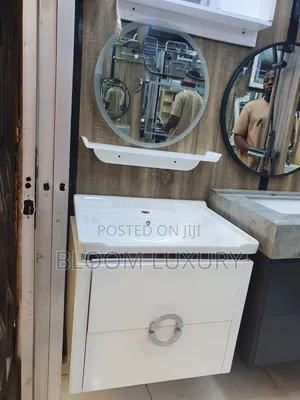 White Wash Hand Basin Cabinet + Led Mirror