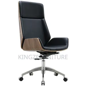 High-Back Walnut Wood Executive Swivel Chair