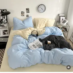 Sky Blue/ Cream Color Luxury Bedsheets With Duvet
