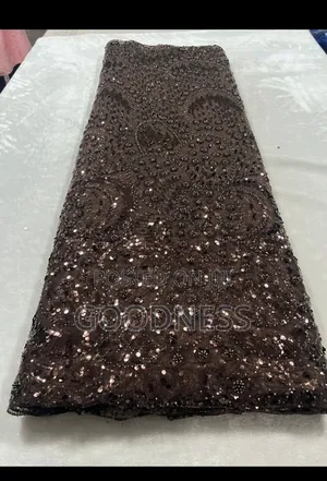 Coffee Brown Sequin Beaded Lace Fabric - Asoebi/Reception/Glitter Gown