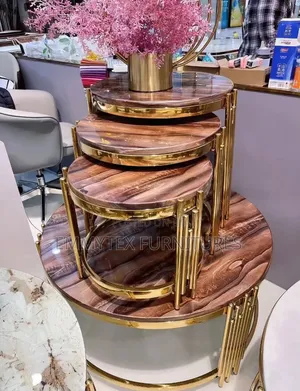 3 in 1 Brown Colour Marble Top Center Table