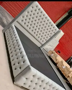 6by6 Button Tufted Bedframe With Bedside Locker Up for Sale