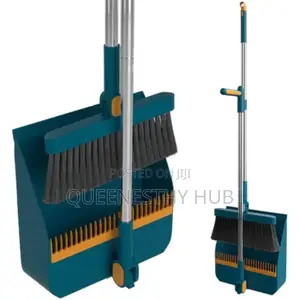 2-in-1 Broom Dustpan Self Cleaning Set - Long Handle - Rotatable