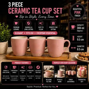 Ceramic Tea Cup Set Pink (3pcs)