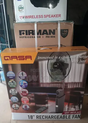 Qasa 18" Rechargeable Fan | Bluetooth Speaker,Rgb Light,Remote