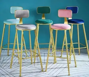 Modern Colorful Velvet Bar Stools With Gold Frame