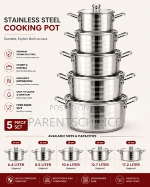 5-Piece Stainless Steel Cooking Pot Set