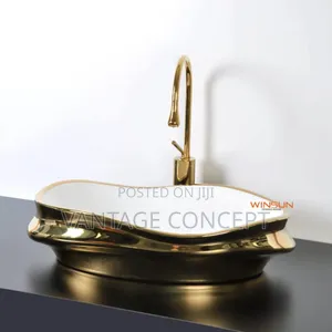 Model Counter Tap Basin Gold and White Colour