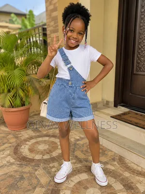 White Short-Sleeved Top With Crossbody Jeans Overalls Shorts for Girls