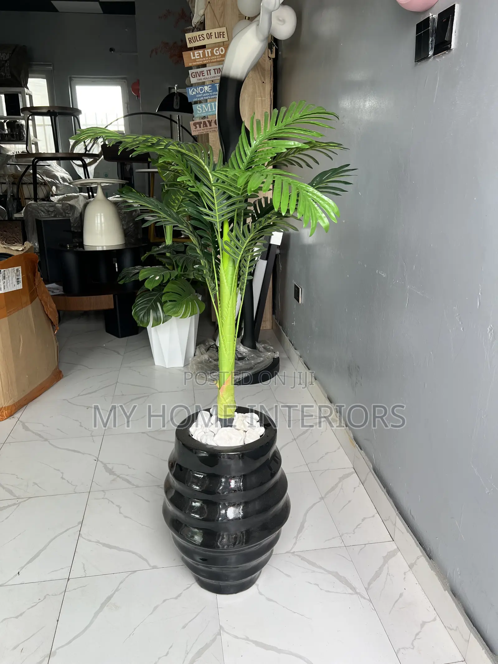 Black Wavy Planter With Flower
