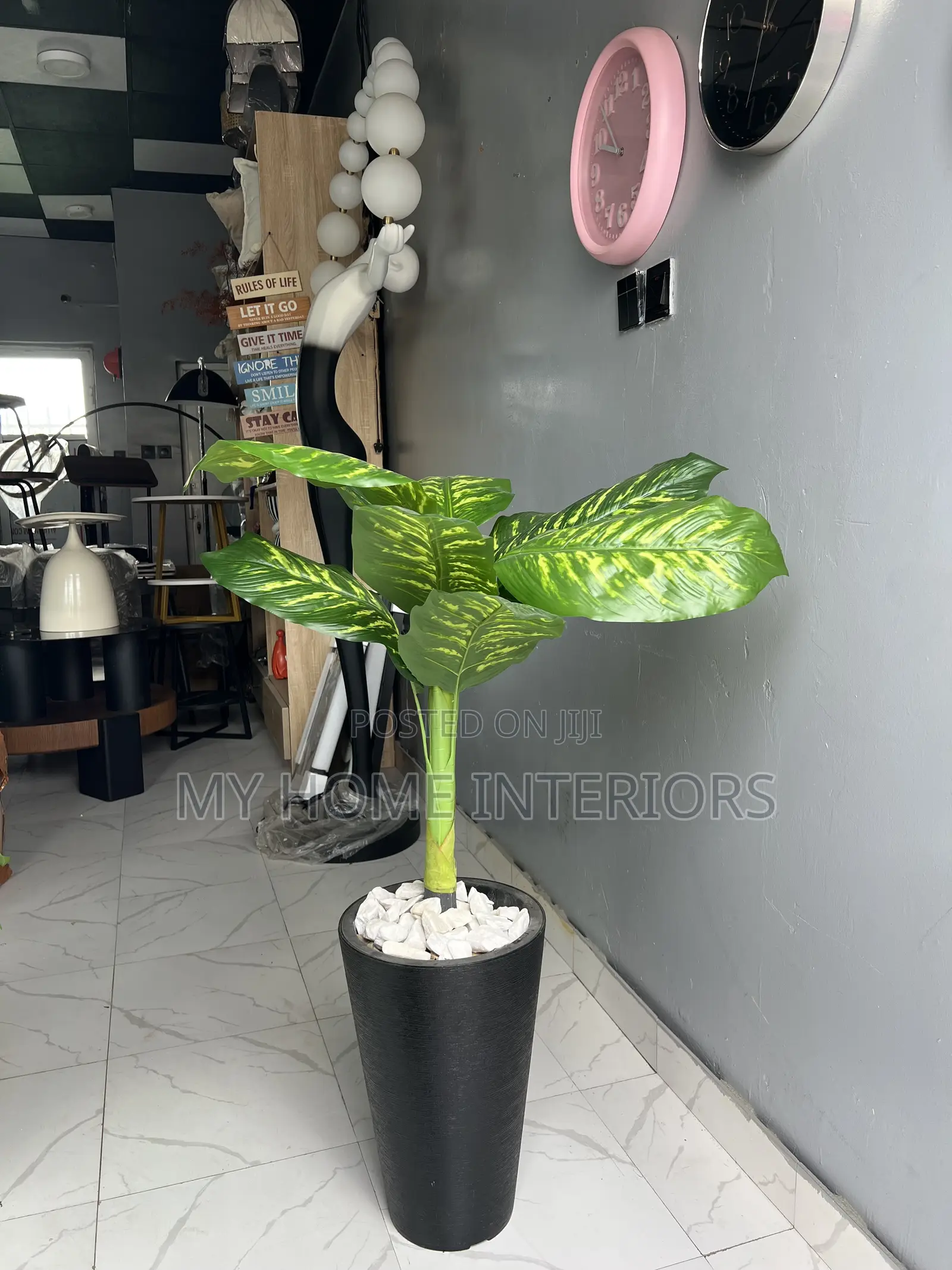 Black Planter With Flower