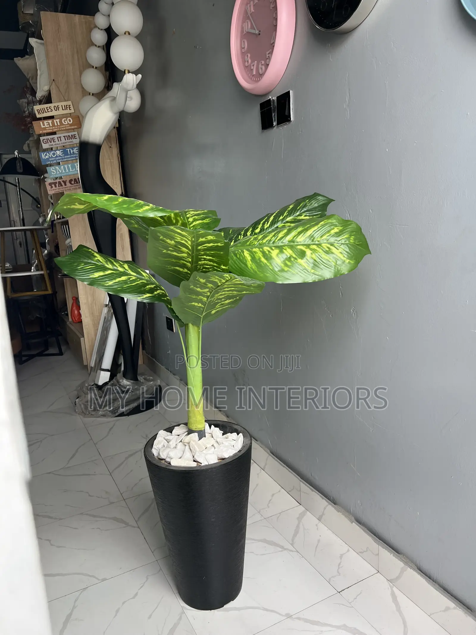 Black Planter With Flower
