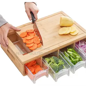 Bamboo Cutting Board With 4 Containers