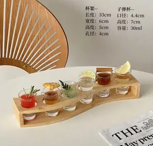 6pcs Glass Tequila Shots and Wooden Holder