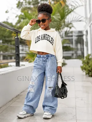 Girls Long-Sleeved Hoodie With Black Tank Top and Ripped Jeans Set