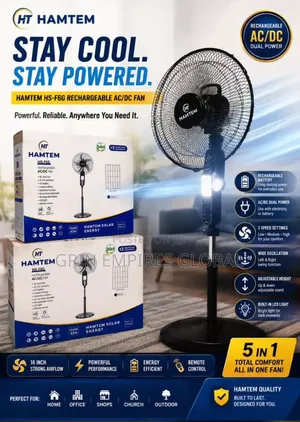 Hatem Hs-F6g Rechargeable Ac/Dc Fan, Dual Power