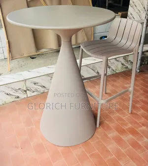 Cone Base Outdoor Bar Table Stool Set – Matte Taupe Finish