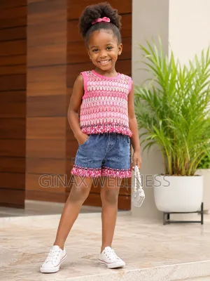 Pink Textured Sleeveless Top With Jeans Shorts Set for Girls