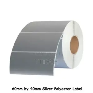 60mm by 40mm Silver Polyester Label