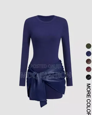 Two-Piece Effect Leather Tie-Waist Long Sleeve Mini Dress