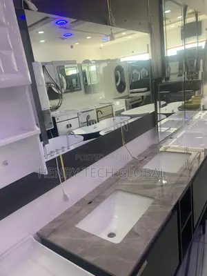 Double Bow Marble Design Cabinet Basin With Mirror