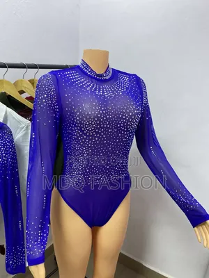 Luxury Rhinestone Mesh Long-Sleeve Bodysuit
